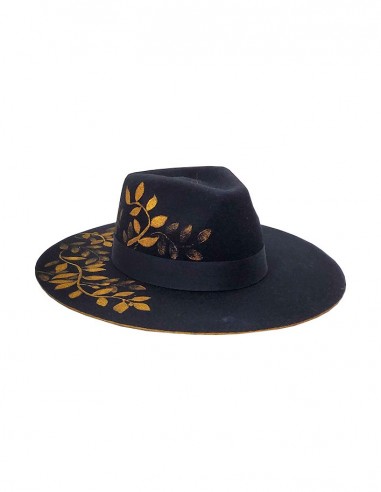 Schwarzer Bogart-Hut Wolle breiter Krempe Customized - Blattgold