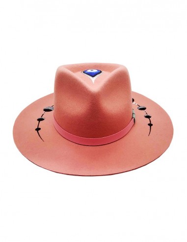 Op maat gemaakte fedora hoed van vilt - roze maan en oog