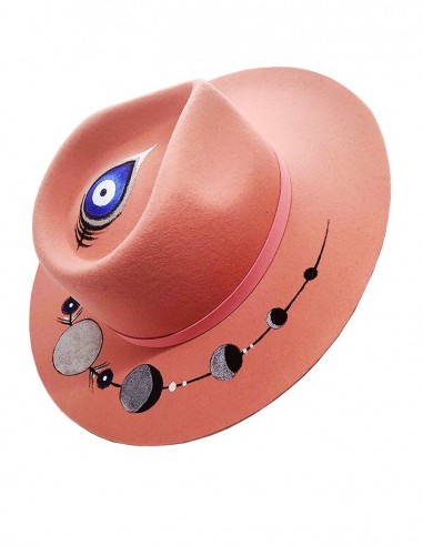 Custom felt fedora hat - pink moon and eye