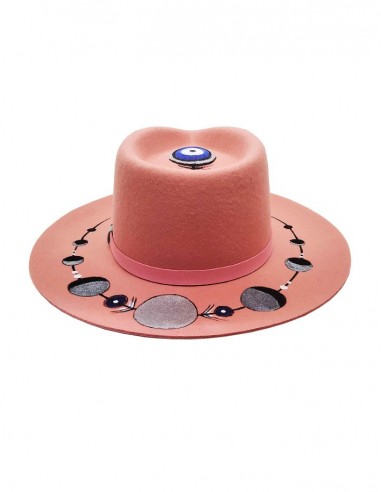 Custom felt fedora hat - pink moon and eye