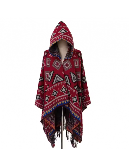 Poncho Ethno-Cape Boho-Stil rot