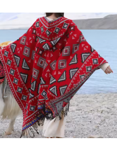 Poncho etnische cape boho stijl rood