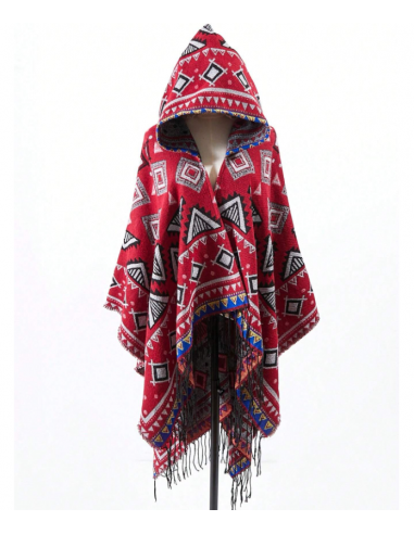 Poncho cape ethnique style boho rouge