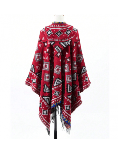 Poncho ethnic cape boho style red