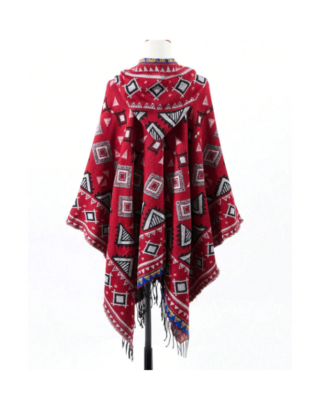 Poncho Ethno-Cape Boho-Stil rot