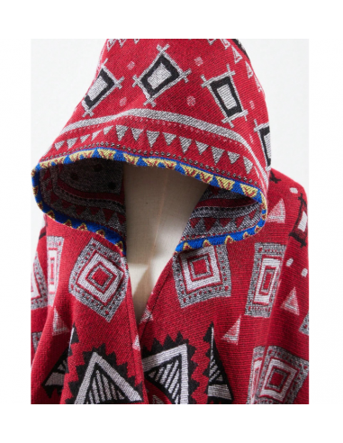 Poncho Ethno-Cape Boho-Stil rot