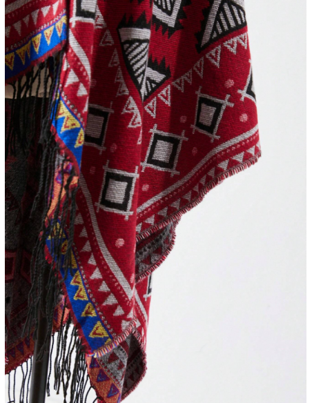 Poncho cape ethnique style boho rouge