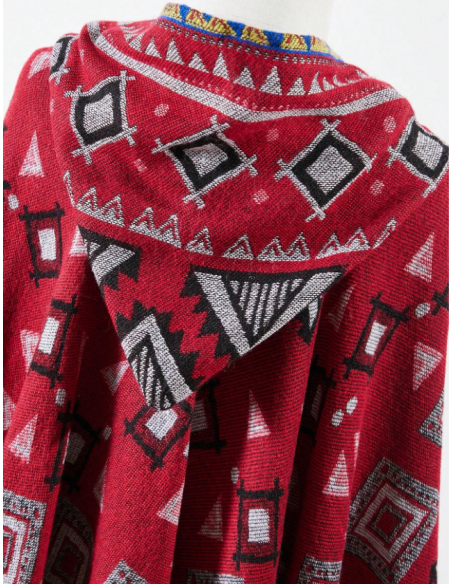 Poncho ethnic cape boho style red