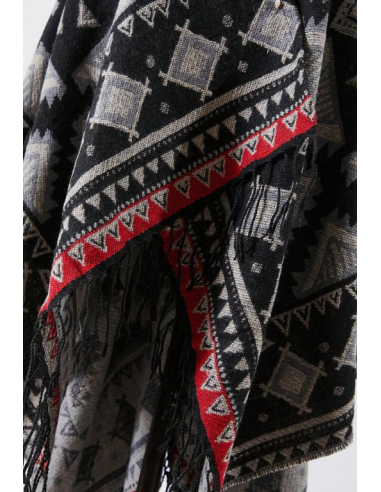 Poncho etnische cape boho stijl zwart