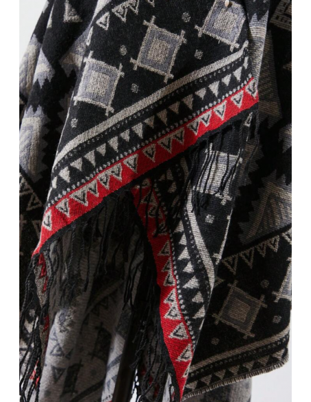 Poncho etnische cape boho stijl zwart