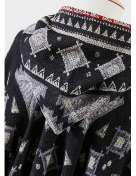 Poncho etnische cape boho stijl zwart
