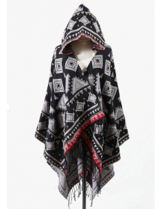 Poncho cape ethnique style boho noir