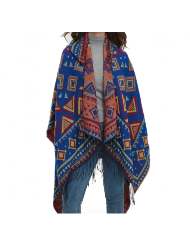 Poncho Ethno-Umhang im Boho-Stil blau