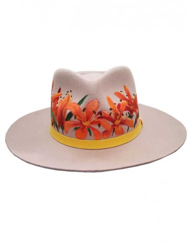 Chapeau fedora en feutre customisé - lys tigrés