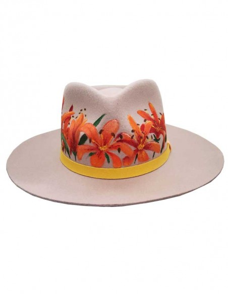 Chapeau fedora en feutre customisé - lys tigrés