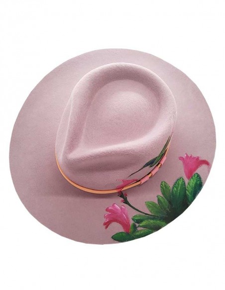 Chapeau fedora en feutre customisé - colibri