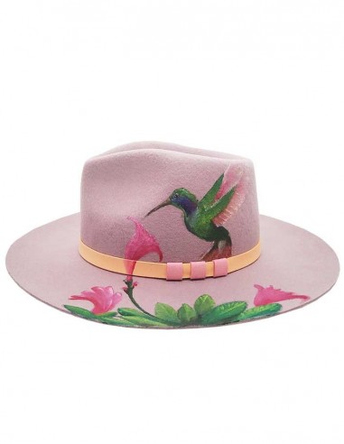 Chapeau fedora en feutre customisé - colibri