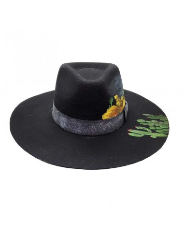 Customized wide-brimmed black wool bogart hat - cactus