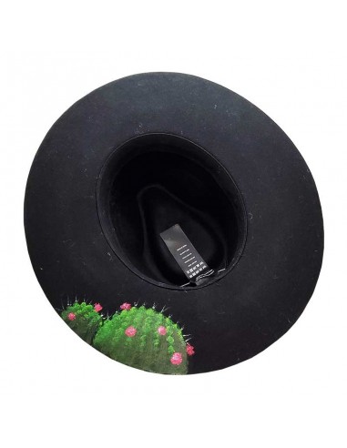 Customized wide-brimmed black wool bogart hat - cactus