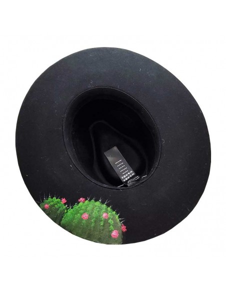 Customized wide-brimmed black wool bogart hat - cactus