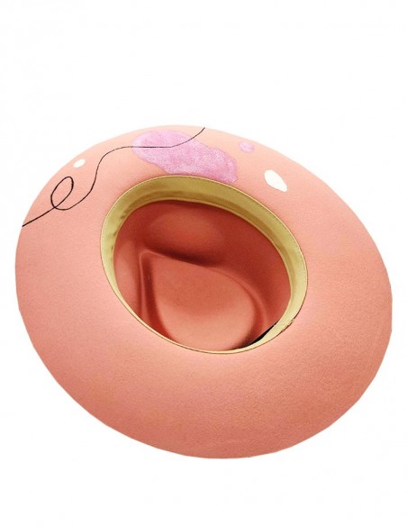 Chapeau fedora en feutre customisé - visage abstrait