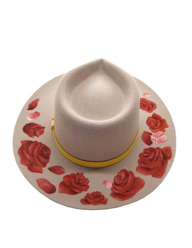 Chapeau fedora en feutre customisé - roses
