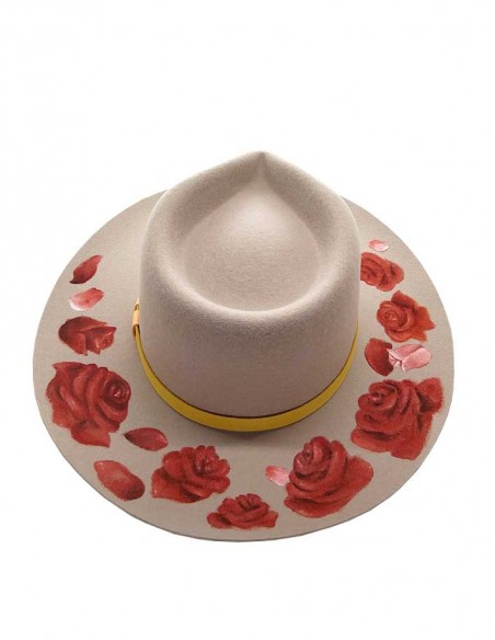 Chapeau fedora en feutre customisé - roses