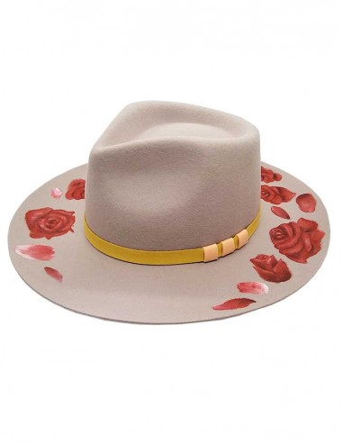 Fedora-Hut aus Filz, individuell gestaltet - Rosen