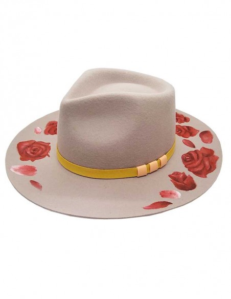 Fedora-Hut aus Filz, individuell gestaltet - Rosen