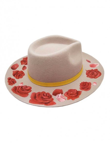 Fedora-Hut aus Filz, individuell gestaltet - Rosen
