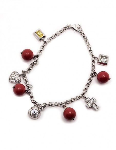 925 silver bracelet with red jasper charms - spheres