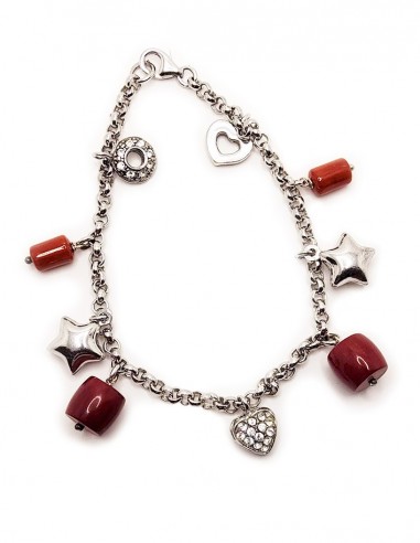 925 silver bracelet with red jasper charms - cylinders