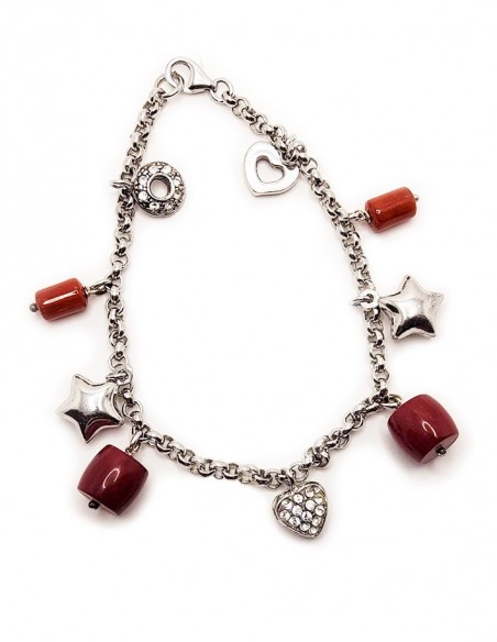 925 silver bracelet with red jasper charms - cylinders
