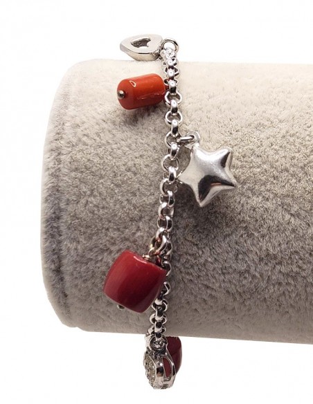 925 silver bracelet with red jasper charms - cylinders