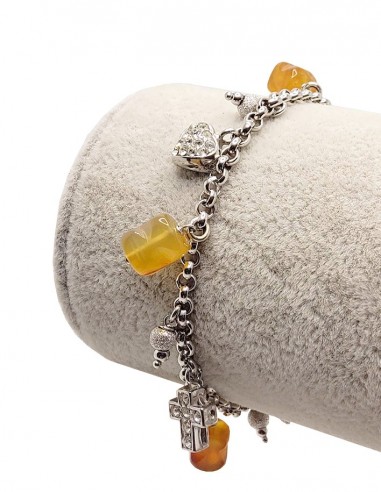 925 silver bracelet with amber charms