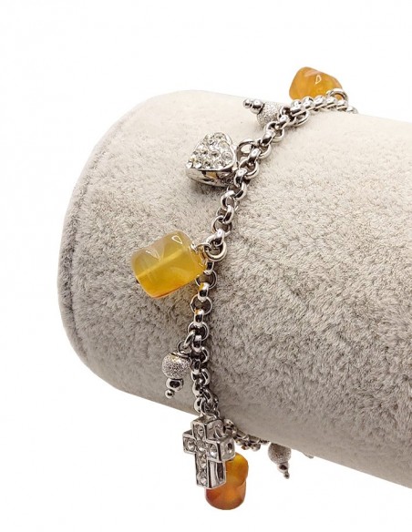 925 silver bracelet with amber charms