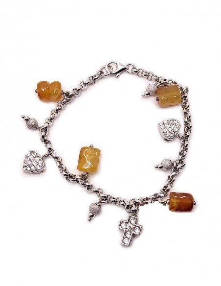 925 silver bracelet with amber charms