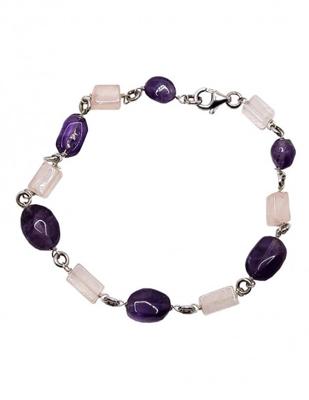 925er Silberarmband aus Amethyst und Rosenquarz