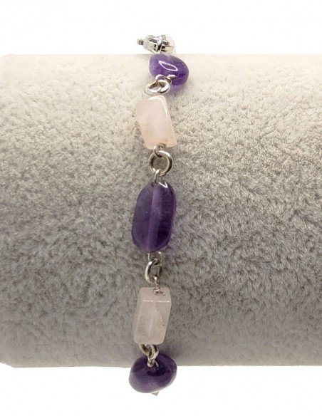 925er Silberarmband aus Amethyst und Rosenquarz