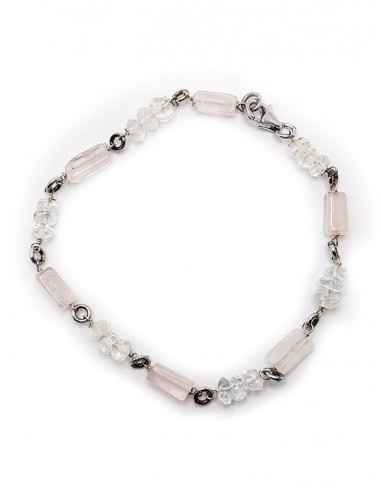 925er Silberarmband aus Rosenquarz und Bergkristall