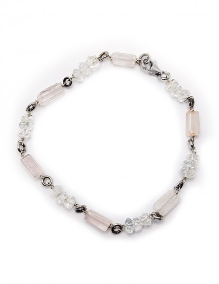 925er Silberarmband aus Rosenquarz und Bergkristall