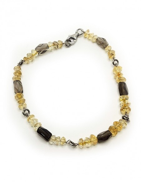 Bracelet argent 925 en citrine et quartz fumé