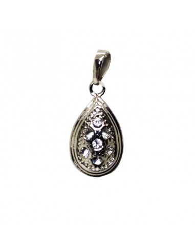Curved drop and rhinestone pendant - costume metal