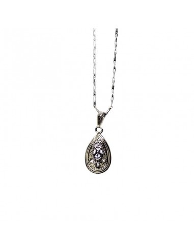 Pendentif goutte bombée et strass - métal fantaisie