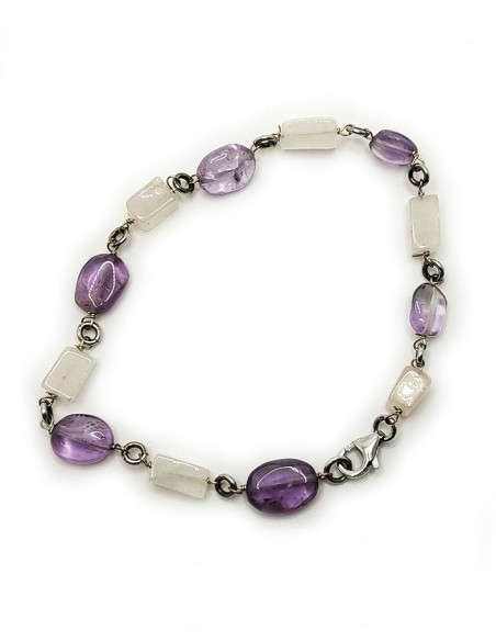 Bracelet argent 925 en améthyste et cristal de roche