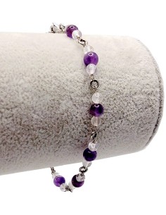 925 silver bracelet with amethyst and rock crystal - round beads