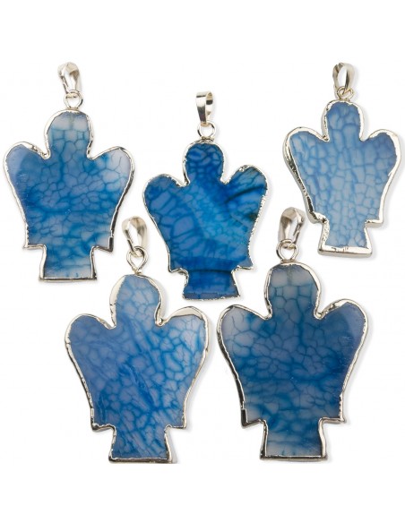 Pendentif Ange pierre d'agate - plaqué or - Bleu clair