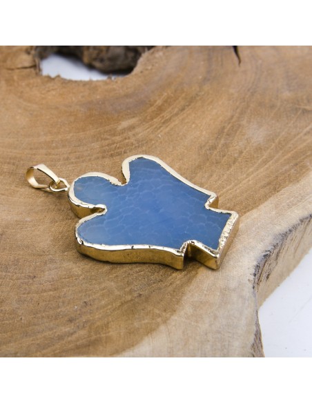 Angel agate stone pendant - gold-plated - Light blue
