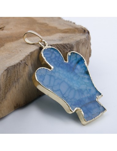 Pendentif Ange pierre d'agate - plaqué or - Bleu clair