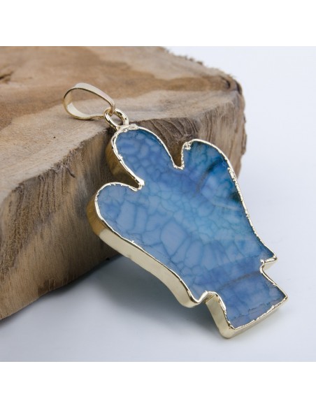 Pendentif Ange pierre d'agate - plaqué or - Bleu clair